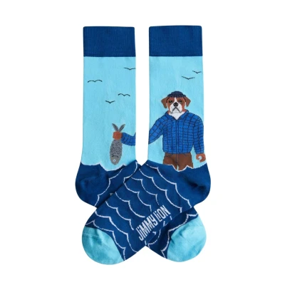 Image de Jimmy Lion Chaussettes The Fisherman Bleu, fabriquées en coton peigné. taille 41 46 et moyenne.