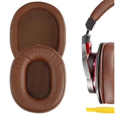 Image de Geekria QuickFit Coussinets de rechange en cuir protéiné pour casque ATH M50X, M50xBT2, M50XBT, M50, M40X, M30, M20, M10, MSR7 (marron)