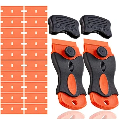Image de QitinDasen 2Pcs Premium 1.5&quot; Mini Grattoir Rasoir, Vitrocéramique Plaque Grattoir, avec 20Pcs Lames en Plastique, pour Enlever la Colle, Peinture, les Décalcomanies, Teinte