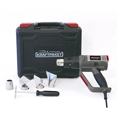 Image de Dino KRAFTPAKET 130221 Pistolet à air Chaud Professionnel 2000 W 50 650 C 250 500 L/Min PROGRAMMIERBAR 4 Compartiments avec écran LCD Display KERAMIK Coffret et Embouts de buse