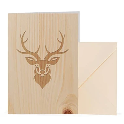 Image de myZirbe Carte d&#039;anniversaire en bois pour chasseurs forestiers cerfs bon d&#039;achat invitation à la chasse Cadeaux hommes vérification de permis type pin