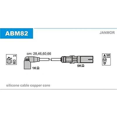 Image de JANMOR ABM82 Jeu De Fils d&#039;Allumage VOLKSWAGEN: Golf 4, New Beetle 3/5 portes, Bora Berline, SEAT: Leon I Altea, II portes