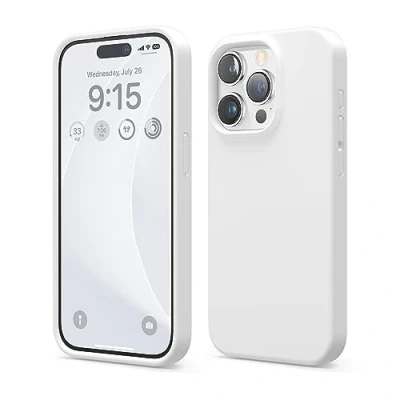 Image de elago Coque Silicone Liquide Compatible avec iPhone 15 Pro, Qualité Supérieure, Protection Intégrale [Structure Antichoc 4 Couches], Doublure Microfibre Douce Anti Rayures (Blanc)