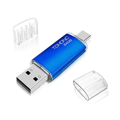 Image de Clé USB C 64 Go Flash Drive 2.0 Mémoire Stick 64go 2 en 1 OTG Portable Type Clef Imperméable Pen pour PC/MacBook/Tablette/Smartphone/TV (Bleu)