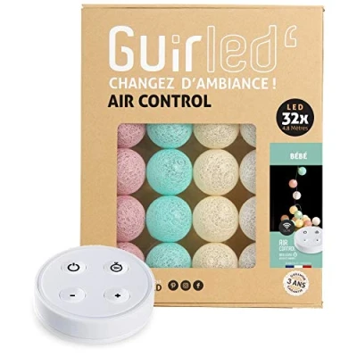Image de GuirLED Guirlande lumineuse boules coton LED USB Télécommande sans fil Veilleuse Bébé 2h Adaptateur secteur double 2A inclus 4 intensités 32 3.2m