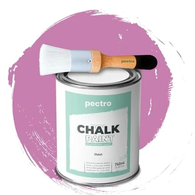 Image de PECTRO Chalk Paint Peinture Craie 750ml + Brosse en Bois spéciale Pack à la pour Meuble Deco Maison et vintage Effet (Violet)