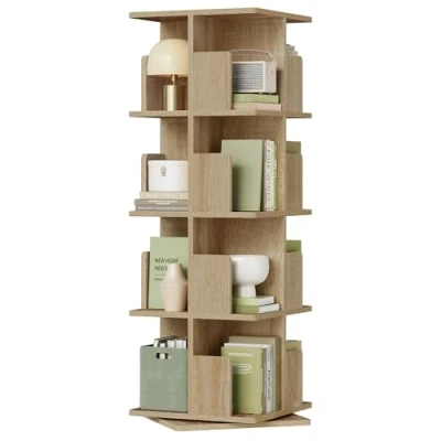 Image de EUGAD 16 étagères Bibliothèque rotative 4 Niveaux en MDF,étagère de Sol étagère Bureau Rangement 39x39x128cm, 0009SHG