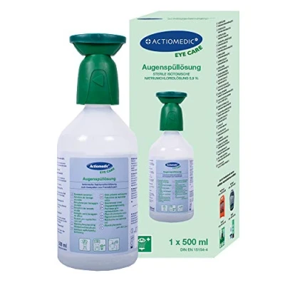 Image de ACTIOMEDIC I Flacon rince œil avec solution de chlorure sodium 0,9%, rinçage salin stérile pour les yeux, Tête ergonomique et capuchon, Produits premiers soins, Lave 500 ml