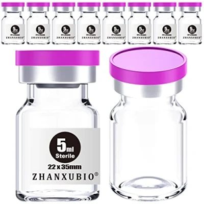 Image de ZHANXUBIO Lot de 10 flacons vides stériles avec port d&#039;injection auto cicatrisant et bouchon en plastique aluminium, emballage stérile (5 ml transparent)