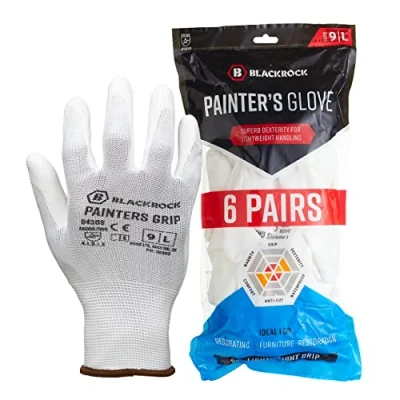 Image de Blackrock Pack Of 6 Pairs Lightweight Painter&#039;s PU Grip Safety Work Gloves, Mens Womens Sensitive Precision Working, Ideal For Painting &amp; Decorating, Electronics, Assembly, Handling Size XL