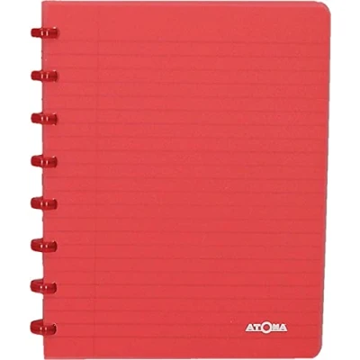 Image de Atoma Cahier A5 à Anneaux Ligné 8mm avec Marge 72 Feuilles Détachables (144 Pages) Couverture en Polypropylène Recyclable Rouge Transparent