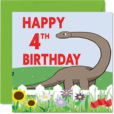 Image de carte d&#039;anniversaire 4 ans pour garçon dinosaure de ans, cartes lui, 145 mm x mm, vœux fils, neveu,