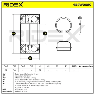 Image de RIDEX 654W0080 Kit de roulements roue des deux côtés l&#039;essieu avant OPEL: Corsa C 3/5 portes, Tigra Twintop, Combo Van / Break