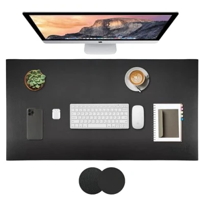 Image de SMART Sous Main Bureau 80 x 40cm Tapis de Bureau, Souris Èquipement Protection Similicuir, Double Face, Noir