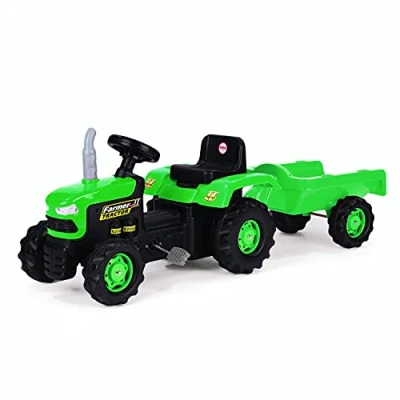 Image de Dolu tracteur à pousser avec remorque pour enfants, pédales les tout petits partir de 3 ans, jouet idéal l&#039;intérieur et l&#039;extérieur klaxon travail