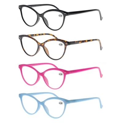 Image de MODFANS Lunettes de Lecture 2.5 Femmes(Lot 4) Loupe Monture Leger Cat Eye Branches a Ressort,Lunettes Vue Noir Ecaille Rose Bleu