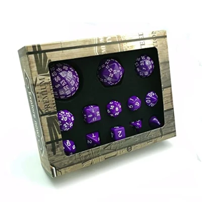 Image de Bescon Complete Polyhedral RPG Dice Set 13pcs D3 D100, 100 Sides Solid Purple