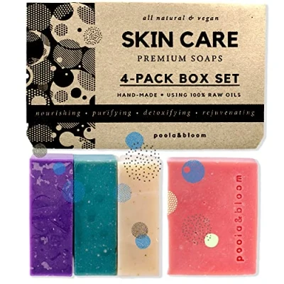 Image de Savons Faits à la Main 4 pièces 120g Comprend du Patchouli, de Lavande, Citron Citronné et des Huiles Essentielles d&#039;Eucalyptus. Avec Karité, l&#039;Olive Coco naturels.