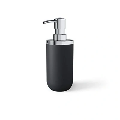 Image de Umbra Soap Pump. Distributeur à Savon Junip. Pompe Liquide pour Lavabo de Salle bain, ou Évier Cuisine, en Résine Pierre Noire mate