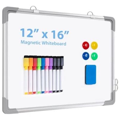 Image de ARCOBIS tableau blanc effaçable à sec pour mur, 10 marqueurs, 4 aimants, 1 gomme, petit magnétique suspendre double face, 30,5 x 40,6 cm, portable dessin, liste