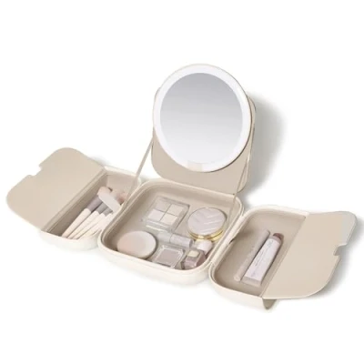 Image de AMIRO M2 LumoCube Miroir de Sac LED Portable avec 5 Niveaux luminosité, Organisateur Trousse Maquillage Blanc