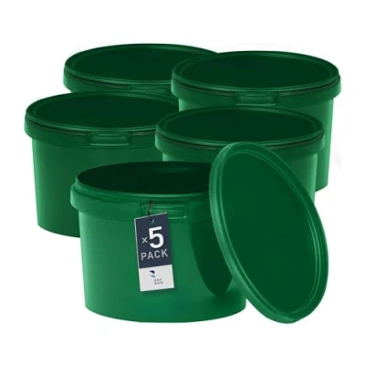 Image de BenBow Seau avec Couvercle 0,5 l Vert 5 x Qualité Alimentaire, Stable, hermétique Anti Fuite, inodore Récipient de Rangement en Plastique Vide