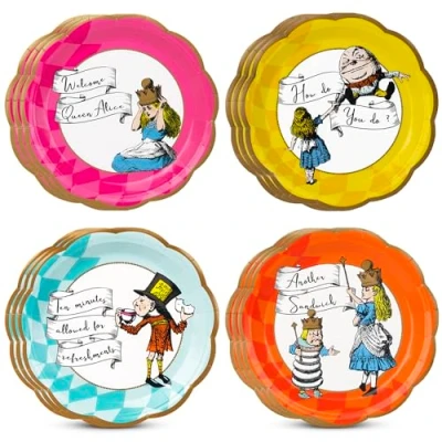 Image de Talking Tables 12x 23cm Assiettes Alice au pays des merveilles, vaisselle jetable, fournitures recyclables à domicile pour la fête du Chapelier fou, l&#039;anniversaire, le thé de l&#039;après midi