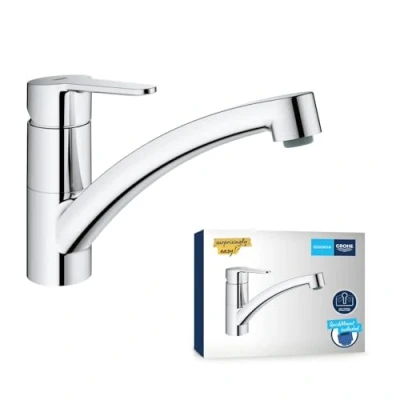 Image de GROHE StartEco Mitigeur Monocommande Evier, Robinet Cuisine, Bec Bas, Rotation 140, Mousseur avec Fente pour un Remplacement sans Outil, Chromé, 31685000