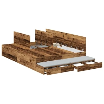 Image de vidaXL Cadre de lit Rangement en Bois Ancien 140x190 cm