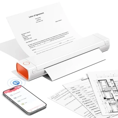 Image de Phomemo M08F Imprimante Portable, Thermique A4 sans Encre, Compatible avec Les Bluetooth Smartphone, USB Tablette/Mac, Blanc Orange