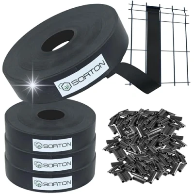 Image de Sorton® Kit de Lamelles Occultation, Brise Vue Grillage Rigide pour Occultant Cloture, Bande PVC, Lamelle Occultante 46MM x 280M+400Clips RAL7016