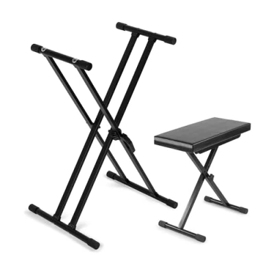 Image de Vonyx Pack KBS03 Support pour Clavier Robuste avec KBB10 Banc Réglables en Hauteur, Piano Numérique Universel, Poids Maximal 100 Kg, Un Idéal Jouer Confortablement du