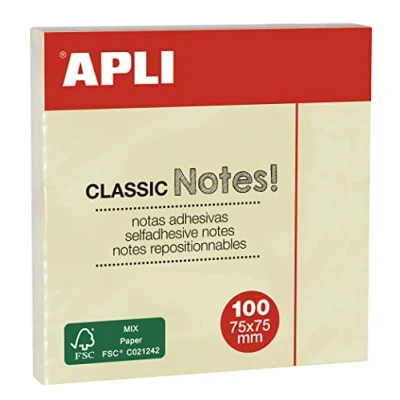 Image de APLI 10975 Notes adhésives 75 x mm Bloc de 100 feuilles Couleur: jaune