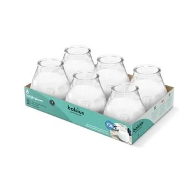 Image de Bolsius Bougies D&#039;extérieur 6 Pièces en Verre Transparant Durée de Combustion 70 Heures Sans Huile Palme Propre Mèche Coton