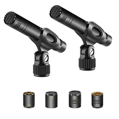 Image de Neewer Lot de 2 micros à condensateur avec Capsules interchangeables Omni cardioïdes et Super en Mousse pour Pare Brise étui Transport Instruments acoustiques Vent Bois