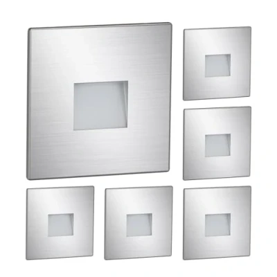 Image de ledscom.de 6 lampes d&#039;escalier LED/encastrées dans le mur FOW pour l&#039;intérieur et l&#039;extérieur, downlight, rectangulaire, acier inoxydable, 85 x 85mm, blanc froid