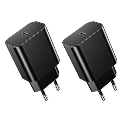 Image de 20W 2 Pack USB C Adapter, Compatible pour iPhone 15/15 Plus/15 Pro/15 Pro Max 14 13 12 SE, AirPods iPad, Samsung Galaxy, USBC Alimentation Connecteur Power Chargeur Prise Rapide, Noir