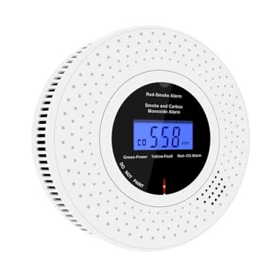 Image de Scondaor Détecteur de Fumée et Monoxyde Carbone combiné avec Affichage LCD, Alarmes Pile AA remplaçable Incluse, Alarme pour CO Bouton Test/Silence, Lot 1