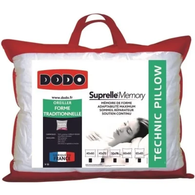 Image de DODO Oreiller à Mémoire de Forme 50x70 Suprelle Mémory Maintien des Cervicales Fabriqué en France Lavable Machine 40c
