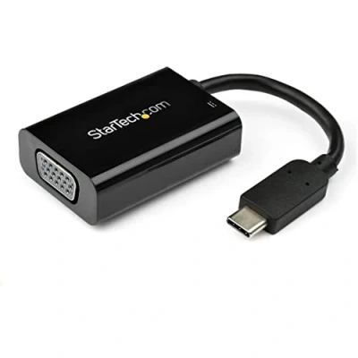 Image de StarTech.com Adaptateur USB C vers VGA avec Power Delivery Convertisseur Vidéo 1080p Type Moniteur Chargement 60W PD Pass Through Compatible Thunderbolt 3 Noir (CDP2VGAUCP)