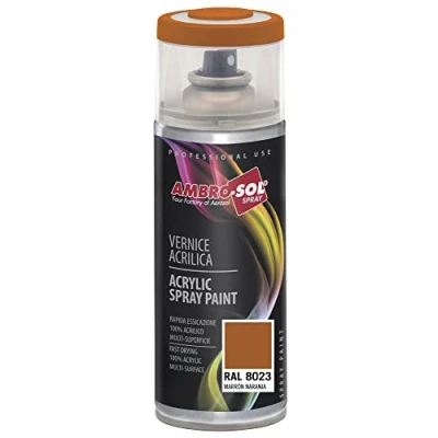 Image de Ambro Sol V4008023 Vernis Peinture Acrylique Multi Usage, Brillante pour Intérieur et Extérieur, Adapté a Tous Type de Matériau, Aérosol En Fer Blanc Recyclable 400 ml, Marron Orange