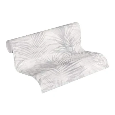 Image de A.S. Création Papier Peint Intissé à Motif de Palmiers en Gris, Blanc et Crème pour Diverses Pièces Mural 10,05 m x 0,53
