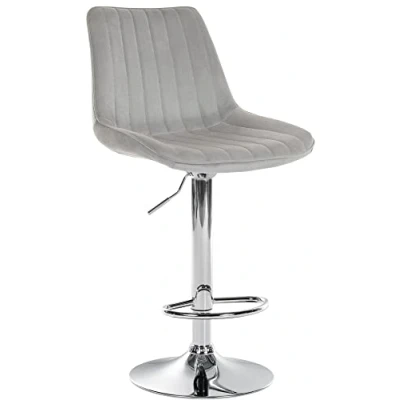 Image de CLP Tabouret De Bar Toni en Velours I Chaise Haute Bistrot avec Repose Pieds Hauteur Réglable Pivotant, Couleur:Gris, Couleur du Cadre:Chrome