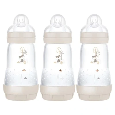 Image de MAM Easy Start Self Sterilising Anti Colic Bottle Pack of 3 (3 x 260 ml), Baby Bottles with Medium Flow Teats, Essentials for Feeding, Ivory (Designs May Vary)