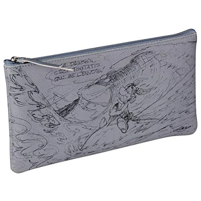 Image de Clairefontaine 813020C Une Trousse Scolaire Plate Multifonctions Rangement Crayons/Stylos/Feutres/Pinceaux motif &#039;&#039;Astérix Crayonnés&#039;&#039; Visuel &#039;&#039;Toutatis&#039;&#039; Couleur Gris 11 x 22 cm