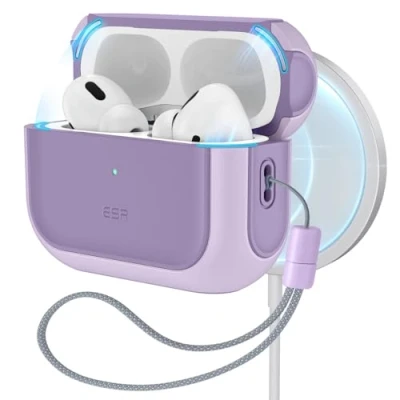 Image de ESR Coque pour AirPods Pro 2/1 avec HaloLock, Compatible 2023/2022/2019 (Câble USB C/Lightning), MagSafe, Protection Hybride Contre Les Chutes, Violet