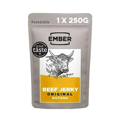 Image de Ember Snacks: Biltong Beef Jerky Saveur Original (1x 250g) boeuf séché riche en protéines. Collation à emporter faible gras &amp; calories A base de britannique irlandais
