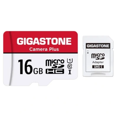 Image de Gigastone Carte Mémoire 16 Go Caméra Plus Série, Vitesse de Lecture allant jusqu&#039;à 85 Mo/s. idéal pour Full HD Vidéo Gopro Drone Android, U1 Micro SDHC avec Mini étui et Adaptateur SD