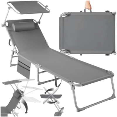 Image de TecTake® Chaise Longue Pliante Bain de Soleil Jardin Exterieur avec Pare Soleil, Appuie tête &amp; Pochette inclinable Transat Plage Relax Camping Salon