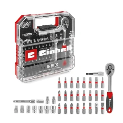 Image de Original Einhell L CASE 37 pcs. set d&#039;embouts et de cliquets (embouts 25 mm, cliquet, porte embouts à changement rapide, clé douille, adaptateur, rallonge boîte rangement incluse)